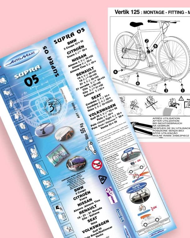 création packaging et notices pour industrie portage automobile
